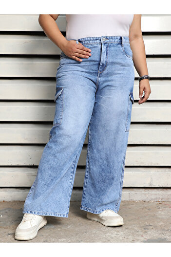 High Star By Styli Plus Size Wide Leg Faded Cargo Jeans