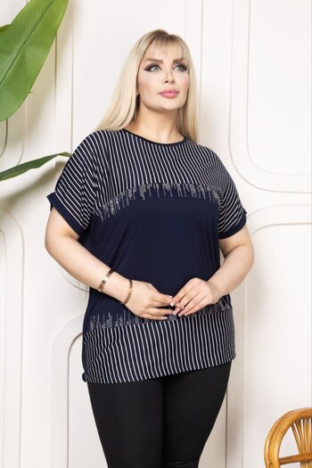 VERA COLLECTİON Battal Size Full Lichra Stone Embroidered Women's Bluz