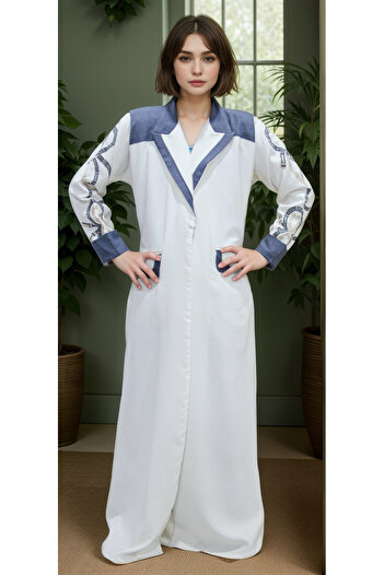 Generic White crepe abaya with blazer and embroidery on the sleeves