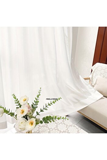 FİBELA PERDE Ekru Cream Colored Patternless Satin Fabric Sunshield Curtain, Suitable for Any Room (Solid Without Folding) Fibela