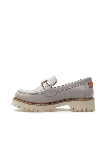 Mammamia Women's Genuine Leather Buckle Detailed Casual Shoes 25Y D25Ya-3695 Z Gray