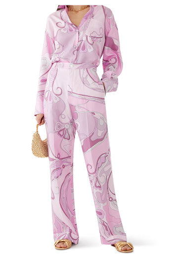 Pucci Orkide Desenli İpek Twill Pantolon