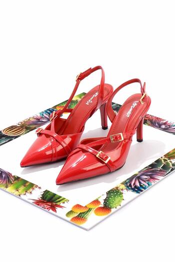 Bambi Czerwone lakierowane damskie klasyczne buty na obcasie01455018408