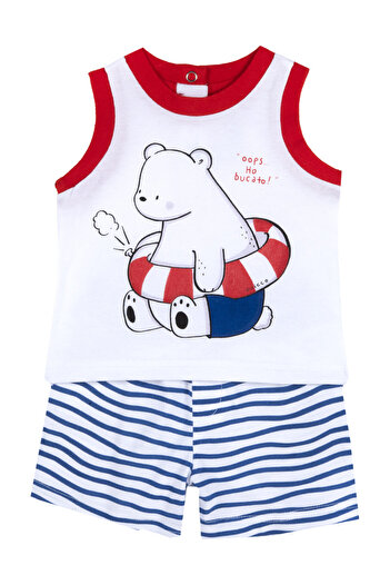 Chicco Men's and Baby's Tank Top Set - Short Pants with Teddy Bear