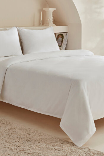 Karaca Home Vessa 120 Thread 100% Cotton Satin Double Duvet Cover Set Striped White