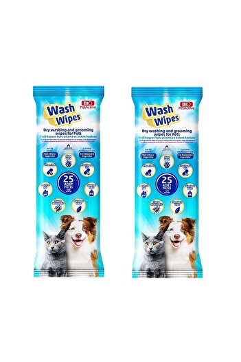 Bio PetActive 25 X 2 Pack Dry Wash and Care Towels - Wash Wipes