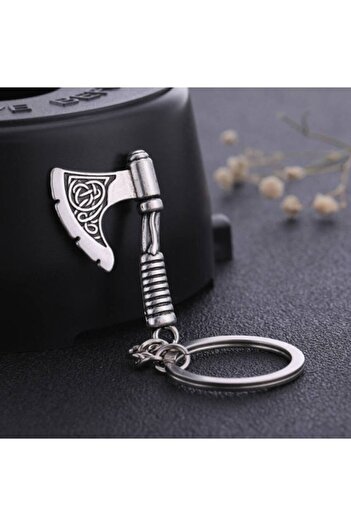 Viking Scandinavian Valknut Triquetra Kolovrat - Nordic Figure and Symbol Design Axe Steel Keychain