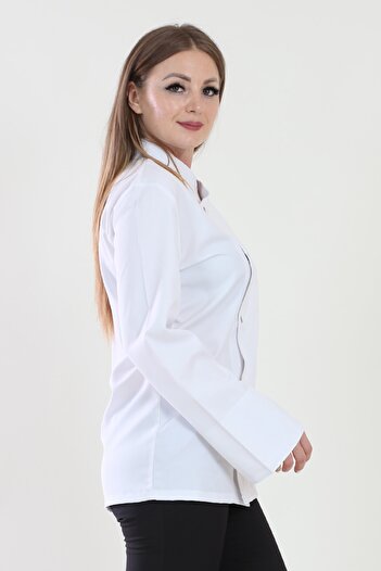 ModaCanel Women's White Gabardine Chef Jacket