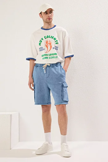Trendyol Collection Indigo Cargo Kapesní šortky a bermudy - Distressed/Fad Effect TMNSS24SR00014