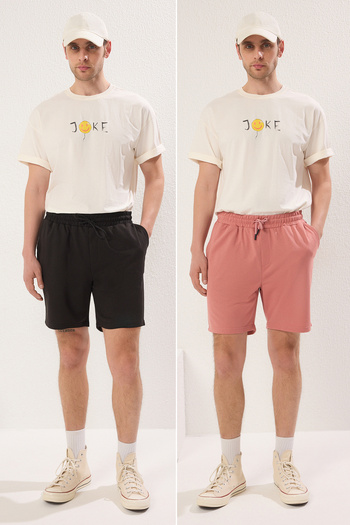 Trendyol Collection Black & Dusty Rose normál szabású rövidnadrág 2 csomag - TMNSS21SR0095