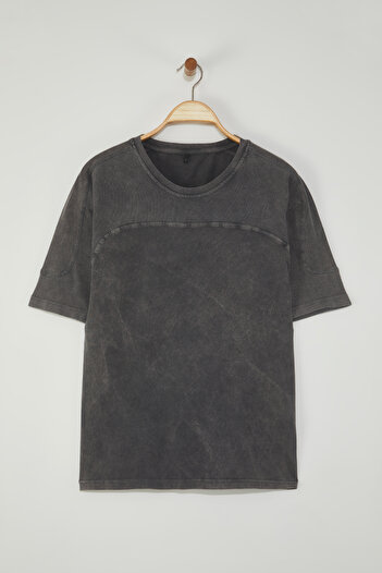 Trendyol Collection Anthracite Color Oversize Fabric Mix T-Shirt - Antique/Slat Effects, Tmnss25Ts00014