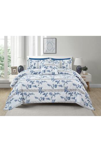 Generic En Zone Summer Double Bedspread 7 Pieces || Navy Blue Checked