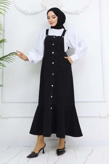 benguen Black Denim Salopet Dress 563 Number