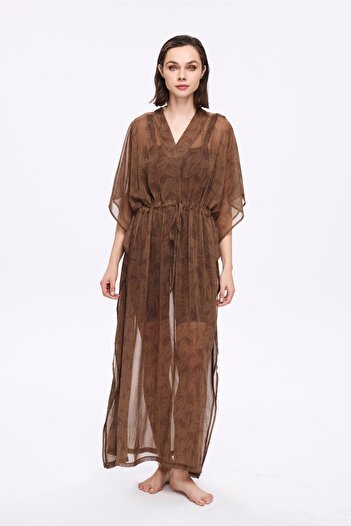 Haşema Καφέ Flor Đenli Μακρύ Pareo 5059