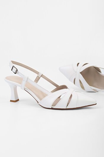 Shoeberry Women's Liora White Skin Short Heeled Stiletto
