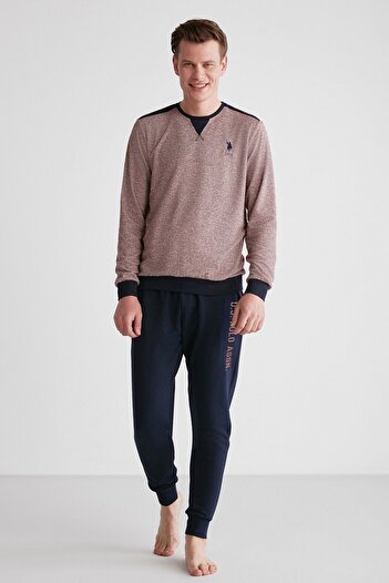 U.S. Polo Assn. 18720 Ανδρικό σετ πιτζάμες με μακρυμάνικο στρογγυλό λαιμόκοψη σε μπορντό χρώμα