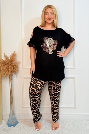 tarzımsüper Plus Size Luxury Pajamas Set with Elastic Waist Comfort Model Cotton Women's Pajamas Set