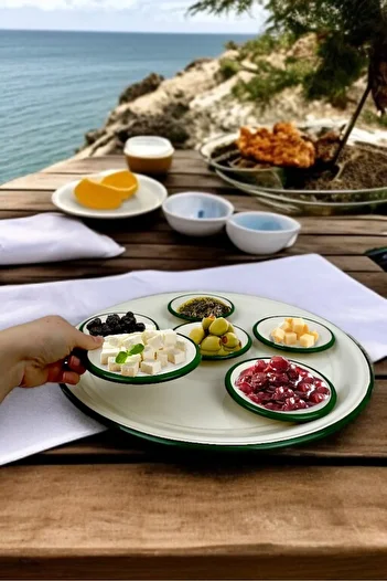 İnci Emaye 7 Piece Large Size Green Enamel Breakfast Set, Presentation, Breakfast Plate, Jam Bowl, Dowry