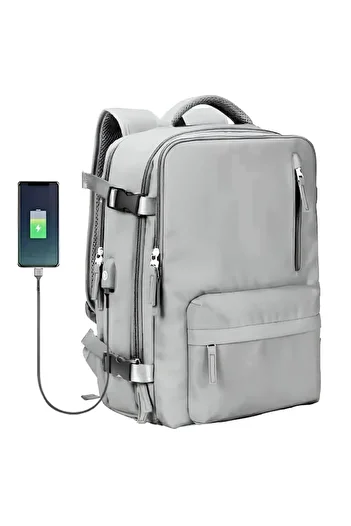 Quasar & Co. Quasar & Co.® backpack, waterproof, shoe compartment, trolley attachment, USB, textile, 43x30x20cm, grey
