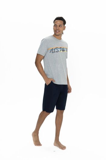 U.S. Polo Assn. U.S. Polo Assn. 18891 Men's Grey Melange Half Sleeve Round Collar Shorts Set