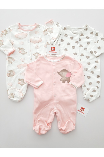 ilkimbebe 100% Cotton Cloudy Elephant 3-Piece Baby Rompers