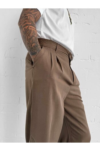 ablukaonline Men's Baggy Fit Elastic Waist Trousers Brown