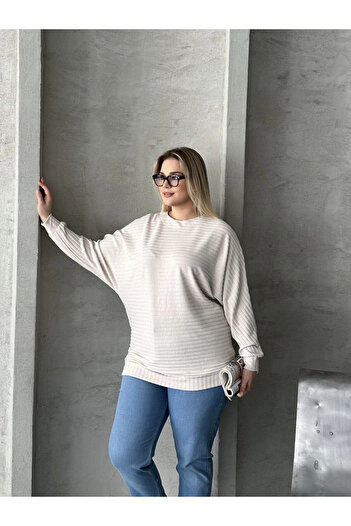 Stil Diva Plus Size Long Sleeve Elastic Waist Crew Neck Ribbed Sweater 615140