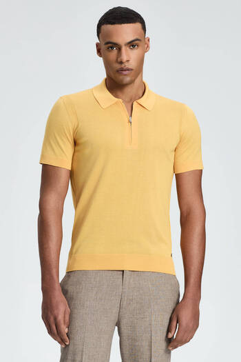 Hemington Silk Cotton Blend Zipper Detailed Yellow Knitwear Polo