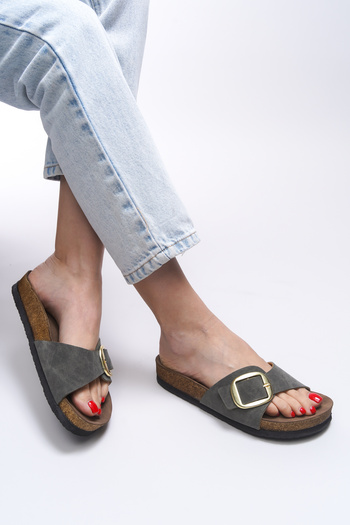 Riccon Hosrathla Women's Single Buckle Slippers 0012603   Green