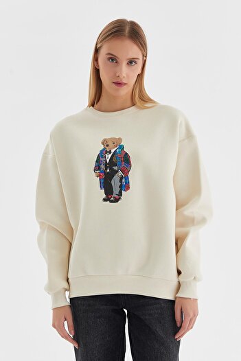 MARKALİSTE Teddy Printed Sweat Cream