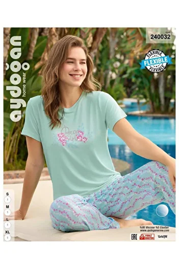 Aydoğan Women's Green Viscose Short Sleeve Pajama Set 240032