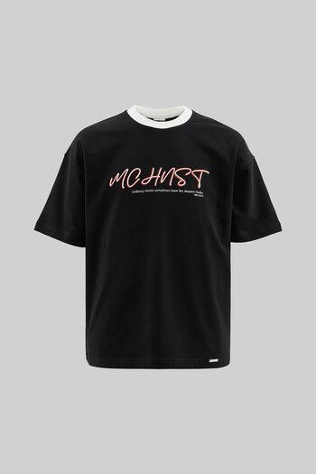 Machinist Men's Colored and Technical Embroidered Oversize Black T-Shirt