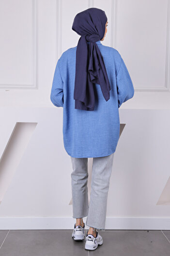 İmajButik Λινό χιτώνα Indigo με μανίκια