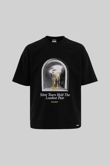 Machinist Men's Golden Tears Printed Oversize Black T-Shirt