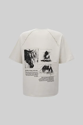 Machinist Men's Horse Printed Oversize Space Gray T-Shirt