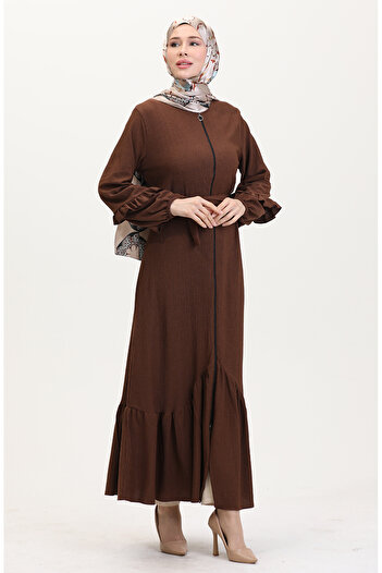 sefamerve Brown Skirt Gathered Ferace 1059-06