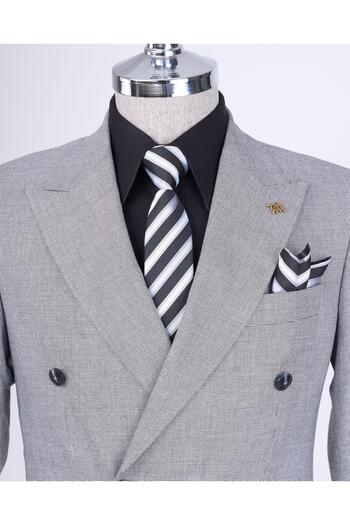 TerziAdemAltun Italian Style Slim Fit Men's Double-Breasted Jacket Pants Suit Black T12980
