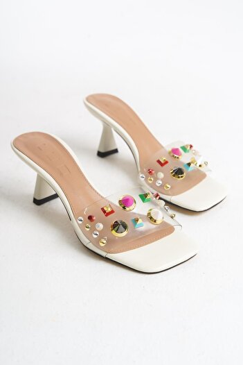 Niloshka Vi̇sca White Skin Transparent Stone Women's Slippers
