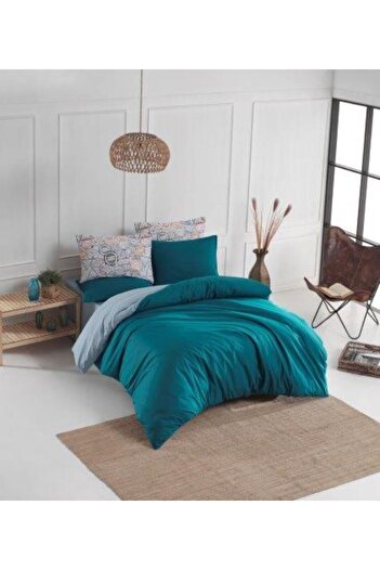 The Fabric Avocado Green Stamp Plain Single Ranforce Double Sided Duvet Cover Set