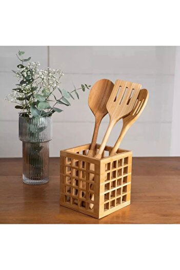 BLUE SİDE Bambu Kare Kaşıklık Bambu Dekoratif Organizer Kutu
