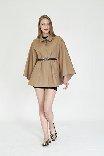SevdeUgur Camel Belted Trench Coat Poncho / Sevde Ugur