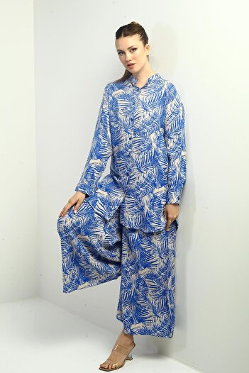 By Saygı Women's Oversize 2' Tunic, Elastic Waist, Palazzo and Leaf Pattern