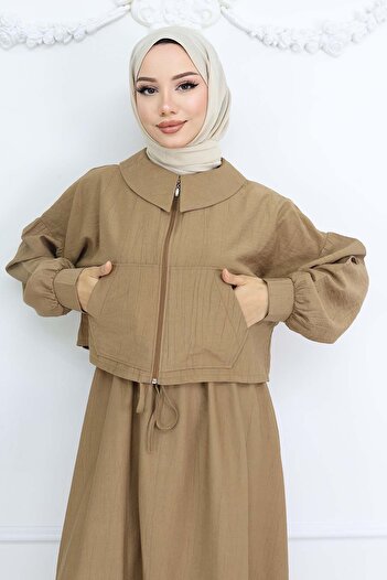 benguen Zippered Jacket Gilet Hijab Suit Mink 2240