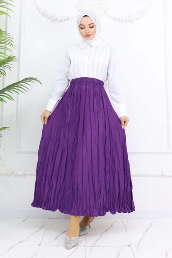 benguen Purple Elastic Waist Crinkle Skirt 3435