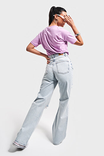 its basic Γυναικείο Snow Jeans Χρώμα 12S5-100 100% βαμβακερό τζιν με σκισίματα με λεπτομέρεια ίσια εφαρμογή ψηλόμεσο