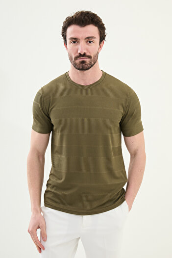 Mcr Ανδρικό μπλουζάκι με μοτίβο Slim Fit Crew Neck Khaki - 36849.25Y