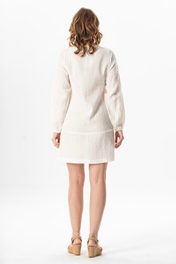 Eliş Şile Bezi Long Sleeve Celestial Binding Detail Off-White Krkbyz Summer Dress