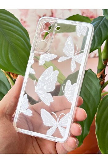 Fibaks Case for Samsung Galaxy S22 Transparent Butterfly Design Patterned Soft Silicone Cover with Camera Protection