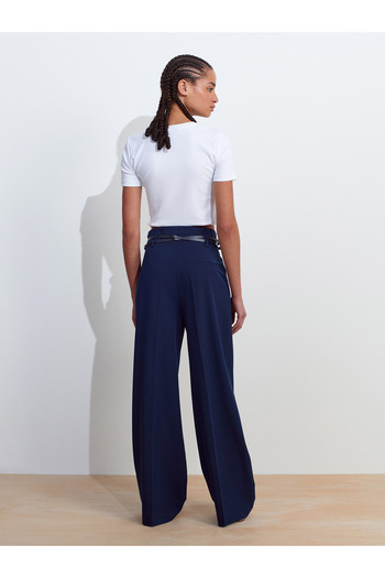 Dilvin 71617 Pantaloni cu talie înaltă cu centură-Indigo