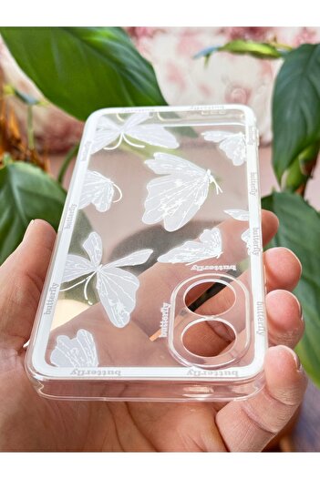 Fibaks Oppo A38 Kılıf Şeffaf Kelebek Tasarımlı Desenli Kamera Korumalı Yumuşak Silikon Kapak